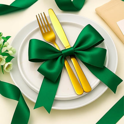 Fullive 1 1/2 Inch Christmas Ribbon, 30 Yards Forest Green Ribbon for Gift Wrapping, Polyester Solid Satin Ribbon for Flower Bouquet for St. Patrick's Day Christmas Decorations Floral Arrangements