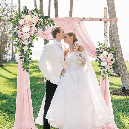 Wedding Arch Flowers Kit,Artificial Flower Arch Decor (Set of 3),2pcs Artificial Flower Arrangement with 1pc Sheer Drape for Wedding Decor Reception Backdrop Floral Decorations (Light Pink)