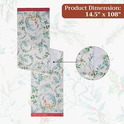 Maison d' Hermine Table Runner 100% Cotton Single Layer Table Runners 108 inches Long for Thanksgiving Christmas Decorations Home Kitchen Dining Party Wedding (Holly Time, 14.5" x 108")