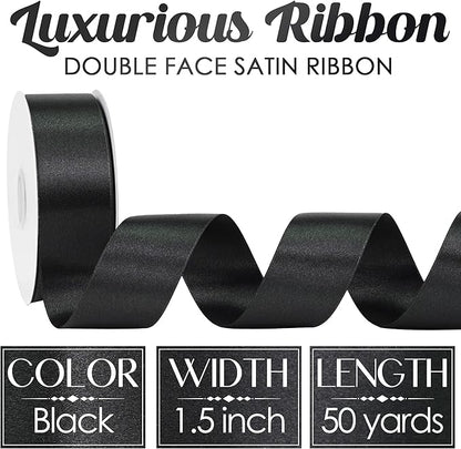 MEEDEE Black Satin Ribbon 1-1/2 Inch Black Ribbon Lux Double Faced Satin Ribbons by 50 Yards Polyester Satin Ribbons for Crafts, Weddings, Flower Bouquet, Holiday Decorating