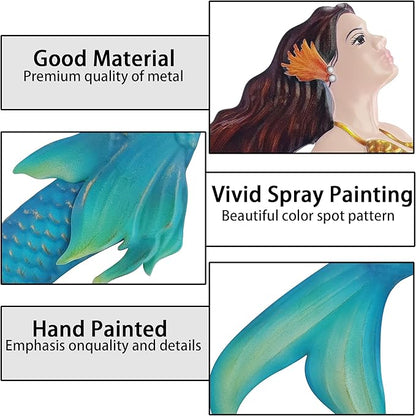 John's Studio Metal Mermaid Sea Wall Decor Outdoor Garden Hanging Art Sculptures Home Ocean Theme Decorations for Kitchen Bathroom and Pool - 14.9Inches