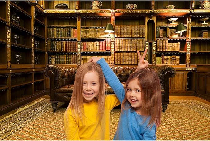 Library Backdrop Vintage Luxury Old School Library Bookshelf Collection Photography Background Business Room with Leather Sofa Book Shelf Wallpaper Decorations for Adult Photos Prop 8x6ft