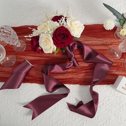 MEEDEE Burgundy Satin Ribbon Lux Double Faced Satin Ribbon 3 Inch Wide Christmas Ribbons by 10 Yards Burgundy Ribbons for Christmas Tree, Weddings, Flower Bouquet, Wreath Bow Making
