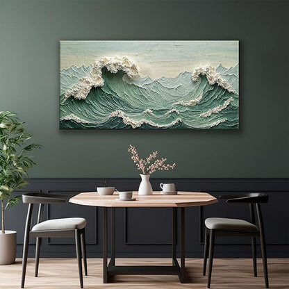 Sea Wave Abstract Green Wall Art For Living Room Artwork Canvas Art Wall Decor Painting Abstract Wall Decor Print Picture For Bedroom Office Hotel Home Wall Decoration 24 X 48 Inch