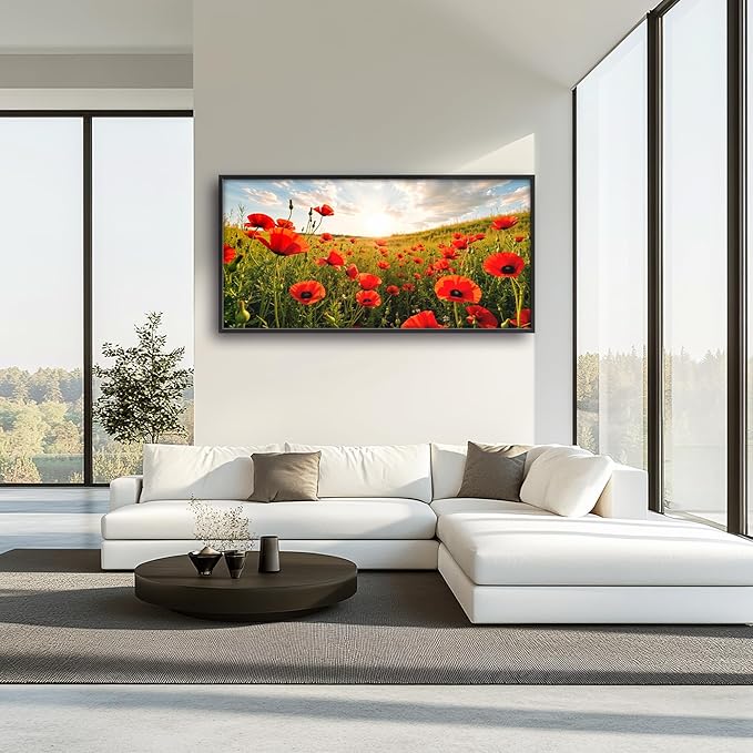 Framed Large Pictures Wall Art for Living Room, Red Poppies Flower Oversized Wall Decor Poppy Floral Nature Scenery Canvas Print Painting Extra Large Framed Artwork for Bedroom Office 60"x30"