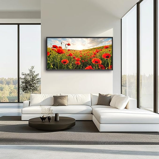 Framed Large Pictures Wall Art for Living Room, Red Poppies Flower Oversized Wall Decor Poppy Floral Nature Scenery Canvas Print Painting Extra Large Framed Artwork for Bedroom Office 60"x30"