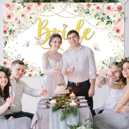 Mocsicka Bridal Shower Backdrop Pink Floral Bride to Be Banner Pink Engagement Bachelorette Party Decorations Photo Booth Props