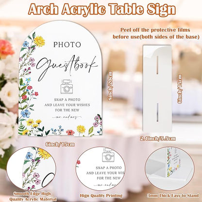 Acrylic Wedding Signs Photo Guest Book Sign for Reception, 6x8" Floral Themed Arch Acrylic Table Decor, Love Is In Bloom & Baby In Bloom Decorations for Baby Shower Bridal Shower Engagement