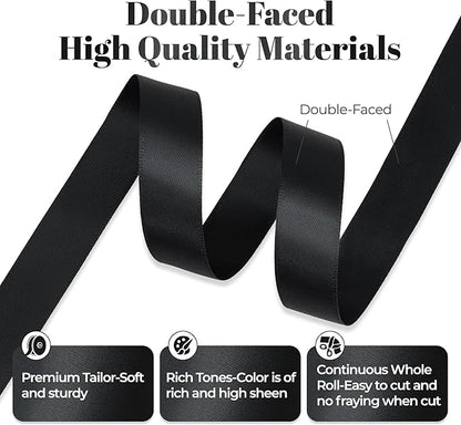 Black Satin Ribbon, Double Faced 5/8 Inch X 25 Yards Black Ribbon, Premium Satin Ribbons for Gift Wrapping, Crafts, Hair Bow Making, Sewing, Flower Bouquet, Wedding Party Decor