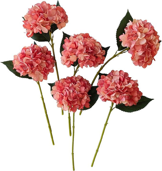 Coral Hydrangea Artificial Flowers,10Pcs Faux Coral Hydrangea Flowers,Artificial Hydrangeas Flowers with Stems,Fake Hydrangeas,Silk Hydrangeas Flowers with Stems for Home Decor