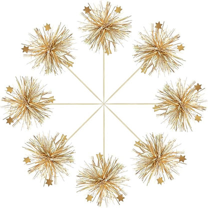 Gyufise 30Pcs Foil Firework Cupcake Toppers Happy Birthday Cake Toppers Sparkle Tinsel Flower Drink Stirrers Cocktail Food Fruit Toothpicks for Valentine's Day Party Supplies Gold