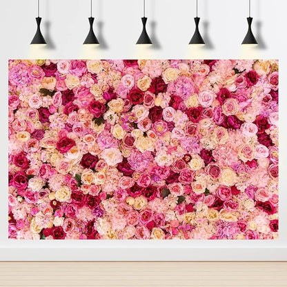 Flower Backdrop Pink Red Rose Flowers Floral Wall Photography Background Birthday Baby Shower Wedding Party Banner Anniversary Decorations Children Adults Portrait Video Studio Prop 8x6ft