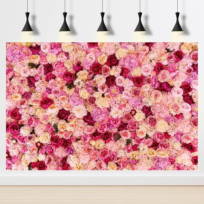 Flower Backdrop Pink Red Rose Flowers Floral Wall Photography Background Birthday Baby Shower Wedding Party Banner Anniversary Decorations Children Adults Portrait Video Studio Prop 10x6.5ft