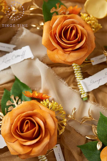 TINGE TIME Boutonniere for Men Wedding,Groom and Best Man Boutonniere for Wedding Ceremony Anniversary, Formal Dinner Party and Rustic Spring Wedding Marriage (10, Miami Burnt Orange)