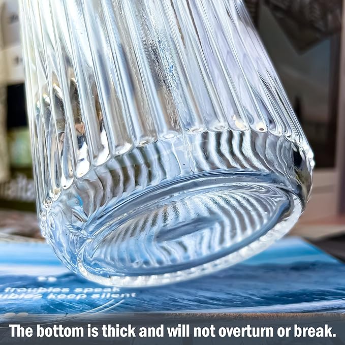 Muyan 9.8" Flower Vase for Decor Ribbed Glass Vase Modern for Centerpieces Desktop Home Office Dining Living Room Wedding (Clear)