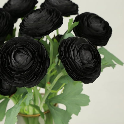 Artificial Ranunculus Flowers with Real Touch Stem,Silk Ranunculus Flowers (Black, 10)