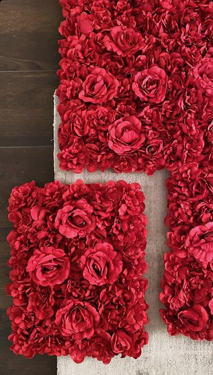 Blush Blooms Decor Flower Panels for Flower Wall (6 Pack) 24 Inch by 16 Inch Each | Flower Wall, Backdrop, Weddings, Event Decor, Bridal & Baby Shower, and Photography Décor (Red)