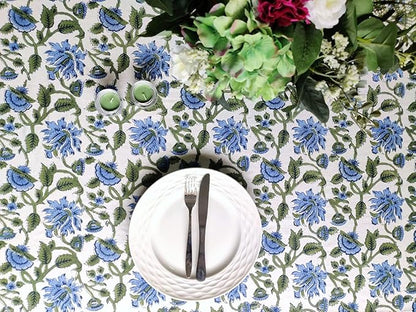 ATOSII Taj 100% Cotton Summer Tablecloth, Block Print Floral Rectangle Table Cloth for Dining Table I Parties Wedding Outdoors, Grand Millenial Decor 60 X 108 Inches I 8 Seater