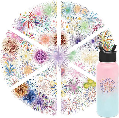 50PCS Transparent Cartoon Watercolor Firework Stickers for Teens Adult, Waterproof PET Decals for Scrapbooking Journal, DIY Craft Decor for Water Bottles, Laptops,Party Supplies & Gift Wrapping