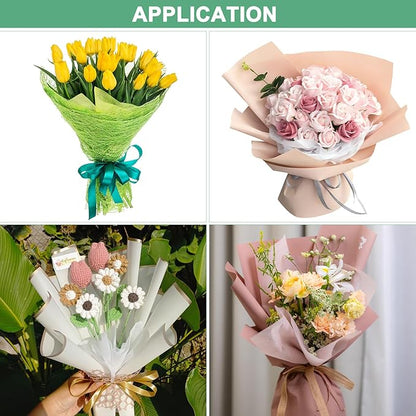 M METERXITY 20-Sheet Korean Cotton Wrapping Flower Paper, Waterproof Floral Wrapping Cotton Paper for Bouquets/Gift Packaging [Green]