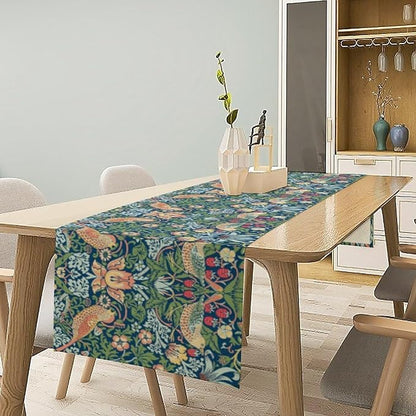 William Morris Floral Table Runner, Vintage Flowers Green Botanical Printed Table Runner for Home Kitchen Dining Table Decoration,13x60 Inch