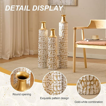 3-Piece Christmas Metal Vase Set, Festive Iron Flower Vases for Holiday Home Decor - Modern Farmhouse Table Centerpiece & Floor Decor for Living Room, Idea (Set of 3)