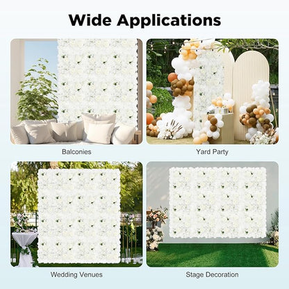 White Flower Wall White Flower Backdrop Artificial Flower Wall Backdrop 3D Floral Panels for Home Party Wedding Room Decoration 12 Pcs (38x38cm/White)