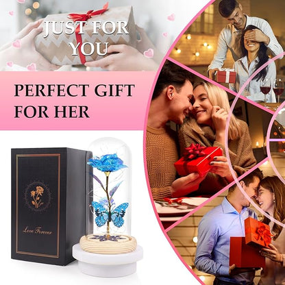 Christmas Rose Gifts for Women Mom Birthday Gifts, Galaxy Glass Rose Forever Preserved Flowers for Delivery Prime Light Up Rose in Glass Dome with Butterfly Xmas Gifts for Grandma Her Wife Daughter
