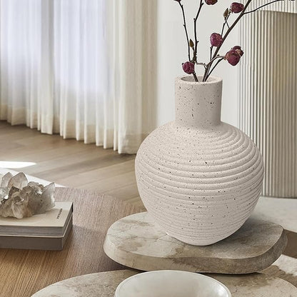 Oakrain Large Flower Vase with Groove Texture, 13" Tall Floor Vase, Narrow-Mouth Handcrafted Decorative Centerpiece for Modern Home Decor