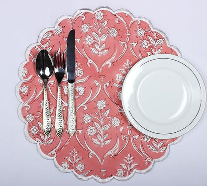 Ridhi Round Block Print Placemats Set of 4 Washable Round Placemats for Kitchen Dining Table 15 inch Round Indoor Cotton Fabric Table Mats