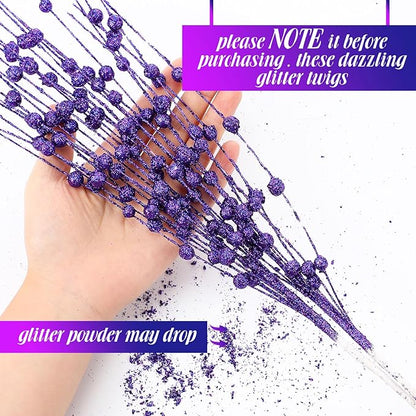 Geosar 30 Pcs Christmas Artificial Glitter Berry Stem Decorations 17 Inch Faux Stick Floral Pick Centerpiece Bouquet Flower Bead Twigs for Centerpiece Tree Wreath Xmas Ornaments Home(Purple)