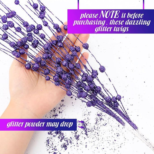Geosar 30 Pcs Christmas Artificial Glitter Berry Stem Decorations 17 Inch Faux Stick Floral Pick Centerpiece Bouquet Flower Bead Twigs for Centerpiece Tree Wreath Xmas Ornaments Home(Purple)