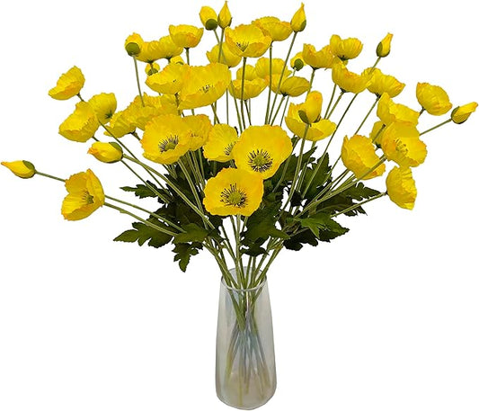 ATFL Yellow Poppy Flowers Artificial for Wedding Decorations,12 Pcs Fake Faux Silk Poppies Bulk for Home Decor Table Centerpieces Floral Arrangement(23.5‘’, Yellow)