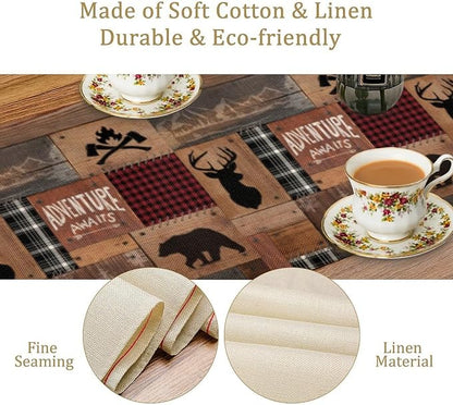 Rustic Cabin Moose Deer Bear Table Runner, Retro Bear Cottage Country Style Cabin Farmhouse Dinner Runner for Home Kitchen Dining Table Decoration 13"x108"
