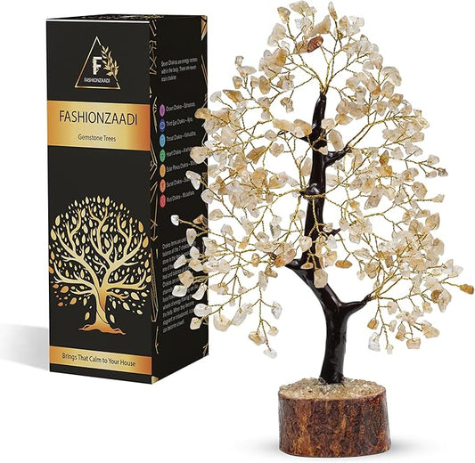 FASHIONZAADI Crystal Tree Gifts for Women, Chakra Healing Citrine Crystals Handmade Money Tree of Life for Home and Office Desk Decoration, Reiki Healing, Good Luck, Positive Energy, Birthday Gifts
