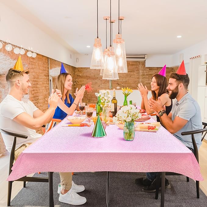4 pcs Pale Pink Holographic Laser Tablecloths Light Pink Shiny Table Covers 40" x 108" Disposable Rectangle Table cloths for Girl Birthday Party Wedding Anniversary Bachelorette Baby Shower Décor