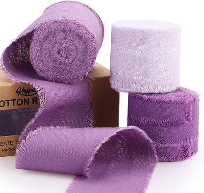 Purple Ribbon 1-1/2 x 15 Yards Handmade Cotton Frayed Fringe Fabric Ribbons for Crafts Flower Bouquets Wedding Baby Shower Home DIY Decor