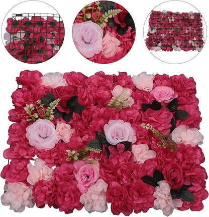 12 Pcs Artificial Flower Wall Panels, 24"x16" 3D Pink Silk Dahlia Hydrangea Rose Flowers Wall Backdrop Artificial Silk Fabric Flower Banquet Wedding Party Decor for Stage Background (Type 3)
