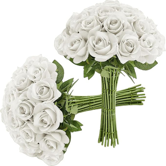 30pcs Roses Artificial Flowers Nude Silk Roses with Long Stems Fake Flowers for Wedding Bouquet Centerpices Decorations Party Bridal Baby Shower Home Decor