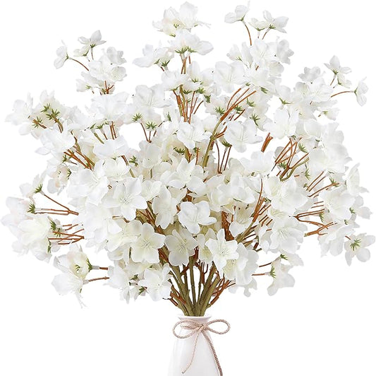 Sggvecsy Artificial Cherry Blossom Flowers 8 Pcs Faux Cherry Blossom Stems Faux Silk Cherry Blossom Branches 15.7’’ Fake Peach Flowers for Vase Arrangements Home Wedding Table Decor (White)