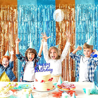 TONIFUL Orange Blue Door Streamers,Blue and Orange Photo Booth Backdrop Metallic Streamers Foil Fringe Curtain for Birthday,New Year,Graduation,Grad,Bachelorette Party Streamers Decoration