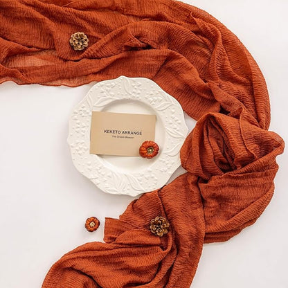 3pcs Fall Terracotta Table Runner Rust Gauze Rustic Cheesecloth 120 Inch 10 FT for Wedding Baby Shower Bridal Shower Birthday Engagement Garden Party Sheer Boho Thanksgiving Decorations