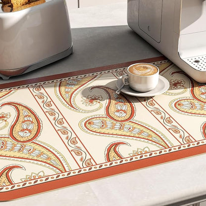 ISAENNE Designer Paisley PVC Placemats Set of 6, Red Classic Pattern Rectangular Placemat, Waterproof and Heat-Resistant Paisley Style,Decoration for Kitchen,Party,Dinning, New Year,12"*17"