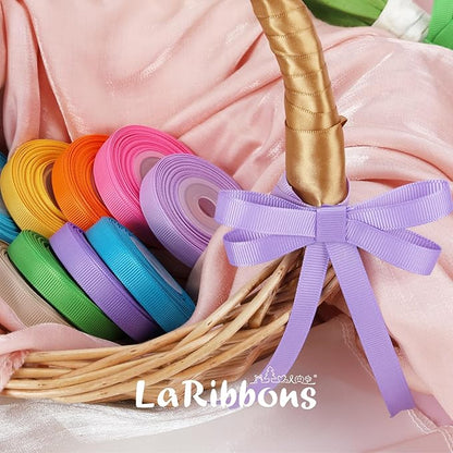 LaRibbons 3/8 Inch 100 Yards Grosgrain Ribbon Set 10 Yd/Roll 10 Rolls Spring Easter Craft Ribbon for Gift Wrapping Floral Bouquets Wedding Party Decoration