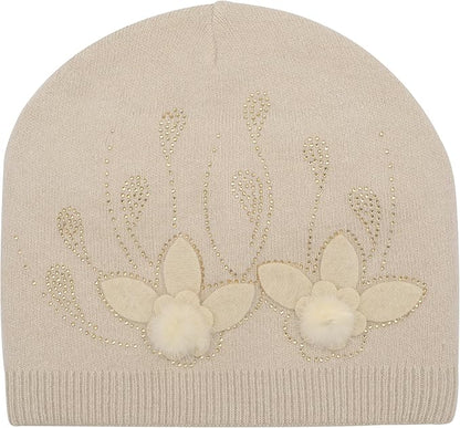 ZLYC Women Floral Slouchy Beanie Hat Double Layer Winter Knit Skull Cap