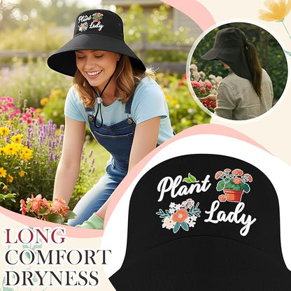 Garden Hats for Women Gardener Gifts Sun Protection Wide Brim Embroidered Hat with Neck Flap for Christmas Birthday
