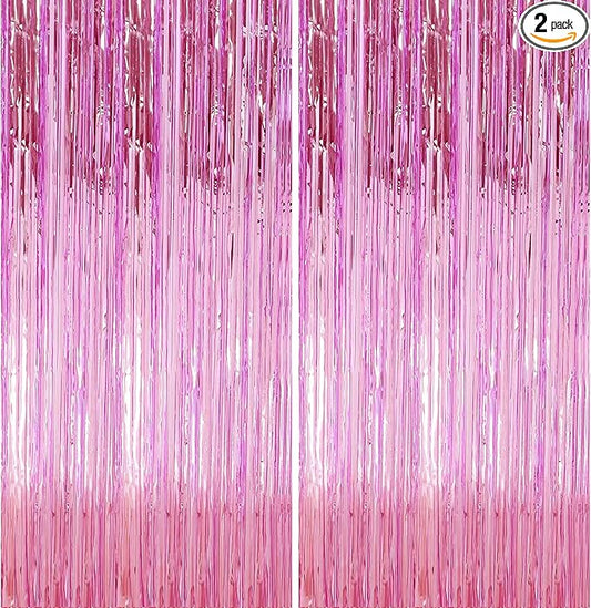 2 Pack 3.28 ft x 6.56 ft Pink Tinsel Curtain Party Backdrop Decorations, Metallic Foil Fringe Backdrop Door for Halloween, Christmas, Birthday Graduation Wedding Party Streamers Photo Backdrop.