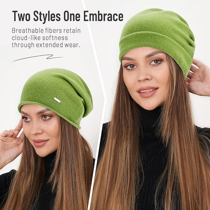 100% Wool Slouchy Beanie, Warm Beanie Hats for Women Breathable Knitting Skull Beanies Cap for Spring Fall Winter