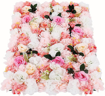 12 Pcs White Flower Wall Flowers Backdrop Artificial Flower for Backdrop Flowers Decoration 3D Floral Panels for Wall Decor Home Party Wedding Room Decoration (60x40cm/White+ Pink+Green)