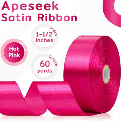 60 Yards Hot Pink Satin Ribbon 1-1/2 Inch, Solid Polyester Fabric Ribbon for Gift Wrapping, Crafts, Flower Bouquet, Wedding, Baby Shower, Festival, Christmas, Halloween